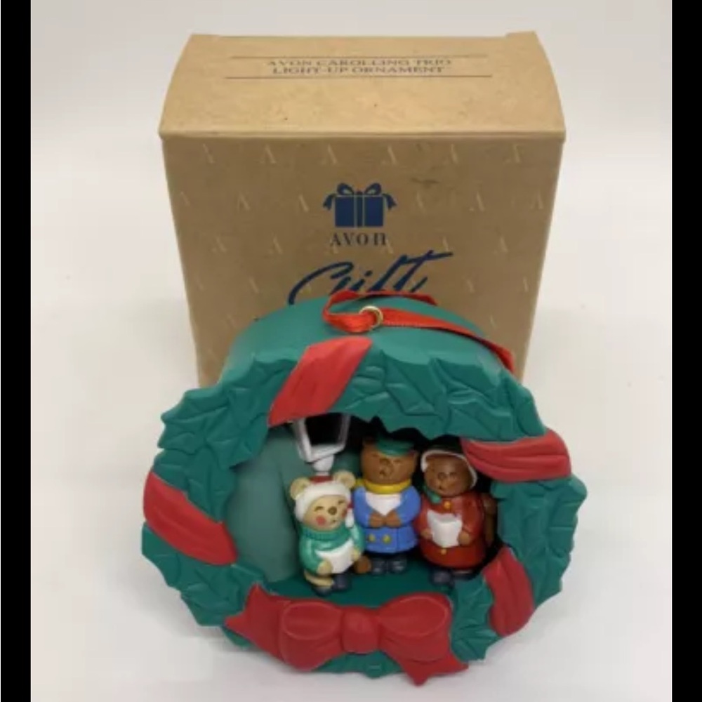 Vintage AVON Caroling Trio Bears Light-up Christmas Ornament With Original Box